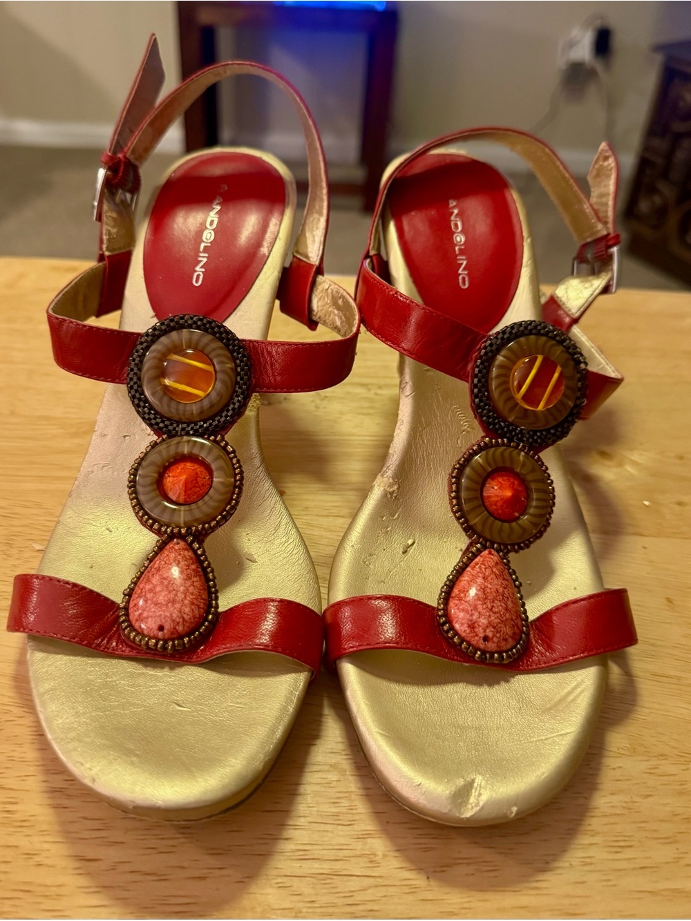 Bandolino Red Leather Gem-Accent Women's Sandals